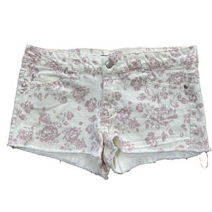 Forever 21 Cut Off Shorts Cream & Dusty Rose Floral Boho Festival Size 29 Canvas